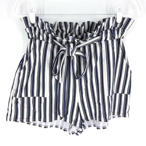 Express High Waist Tie Front Shorts White with Navy Stripes Size 6 - Picture 1 of 7
